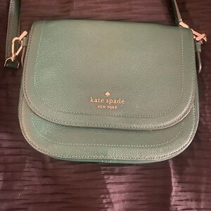 kate spade teal leather flap crossbody with gold logo